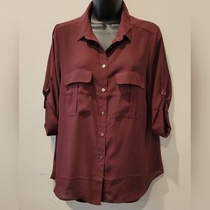 H&M women's long sleeves button front blouse top Size 14